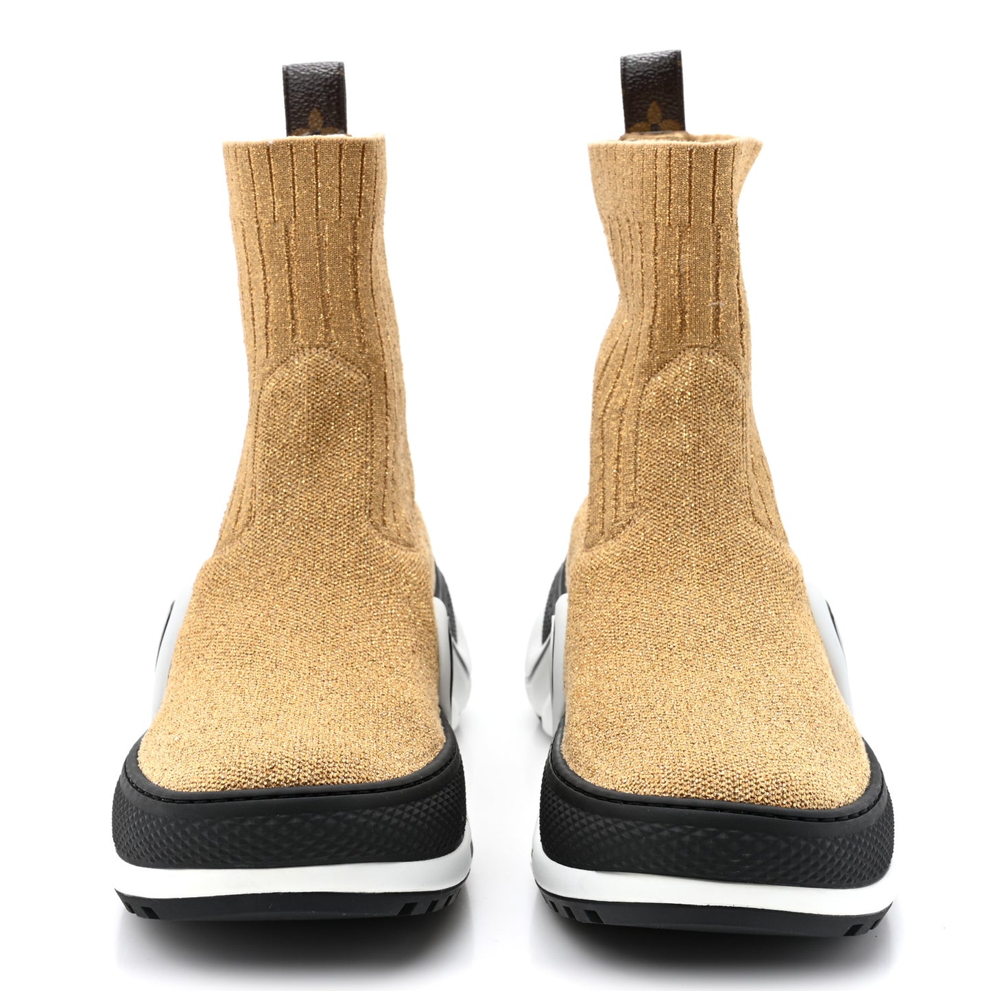 Glitter Stretch Textile Monogram LV Archlight Sneaker Boots 35.5 Gold Black