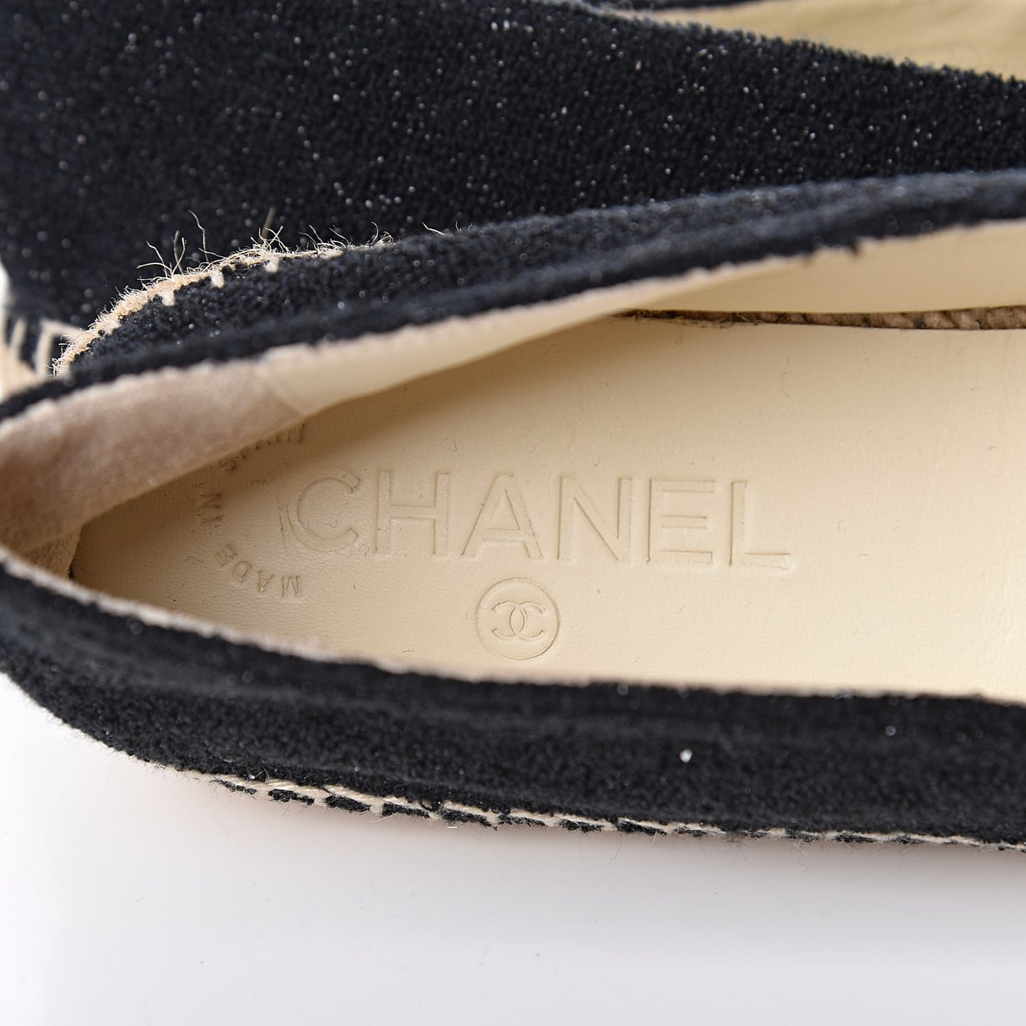 Fabric Patent Calfskin CC Espadrilles 39 Black