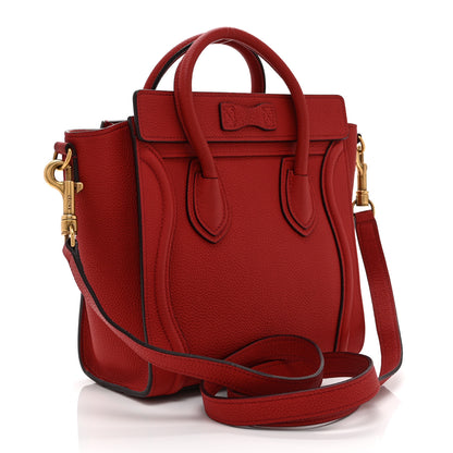 Celine Drummed Calfskin Nano Luggage Red 3 of 10