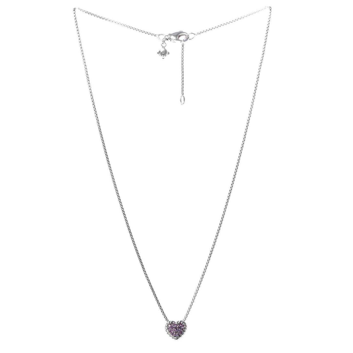 Sterling Silver Pink Sapphire Petite Pave Heart Pendant Necklace
