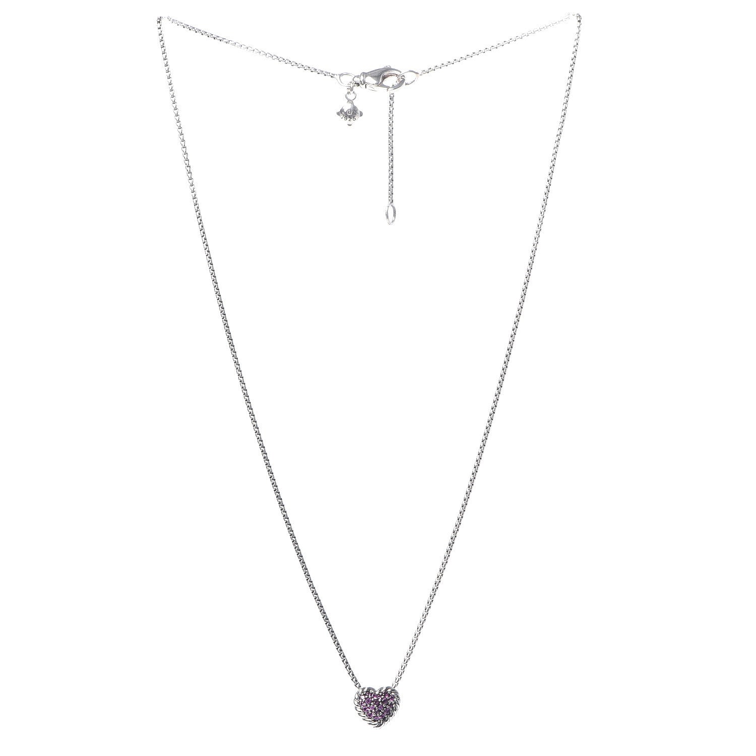 David Yurman Sterling Silver Pink Sapphire Petite Pave Heart Pendant Necklace 3 of 6