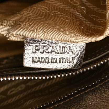 Prada Metallic Vitello Daino Pushlock Shoulder Bag Peltro 7 of 21