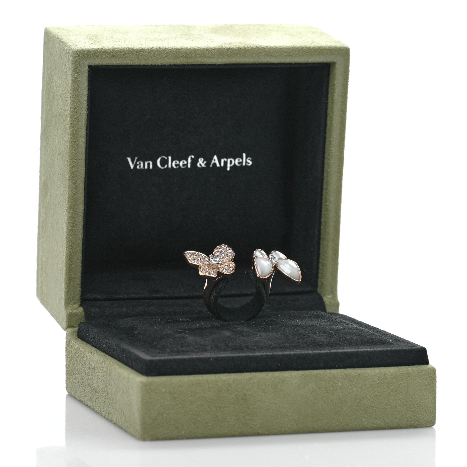 Van Cleef & Arpels 18K Rose Gold Diamond Mother of Pearl Two Butterfly Between The Finger Ring 54 6.75 5 of 5