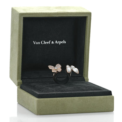 Van Cleef & Arpels 18K Rose Gold Diamond Mother of Pearl Two Butterfly Between The Finger Ring 54 6.75 5 of 5