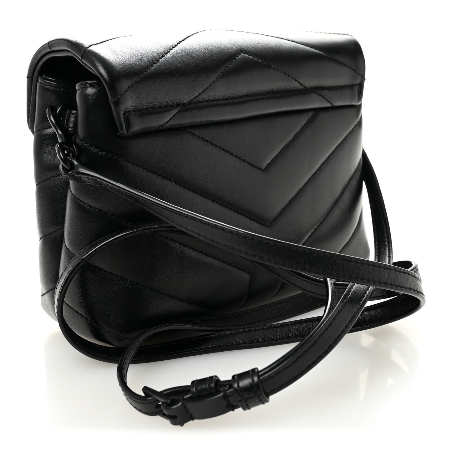 Calfskin Y Quilted Monogram Monochrome Toy Loulou Crossbody Bag Black