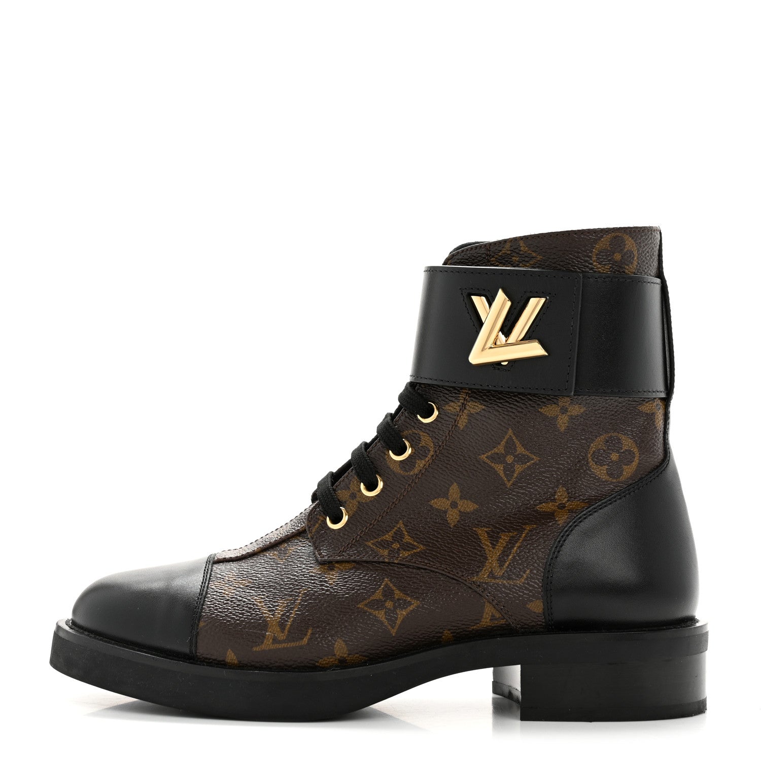 Louis Vuitton Calfskin Monogram Wonderland Flat Ranger Boots 37.5 Black 1 of 9
