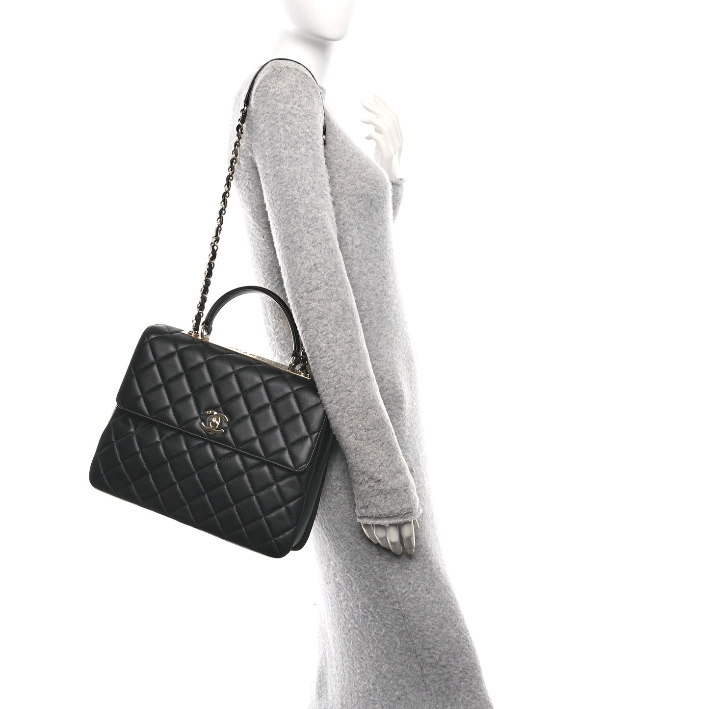 Lambskin Quilted Large Trendy CC Dual Handle Flap Bag Black