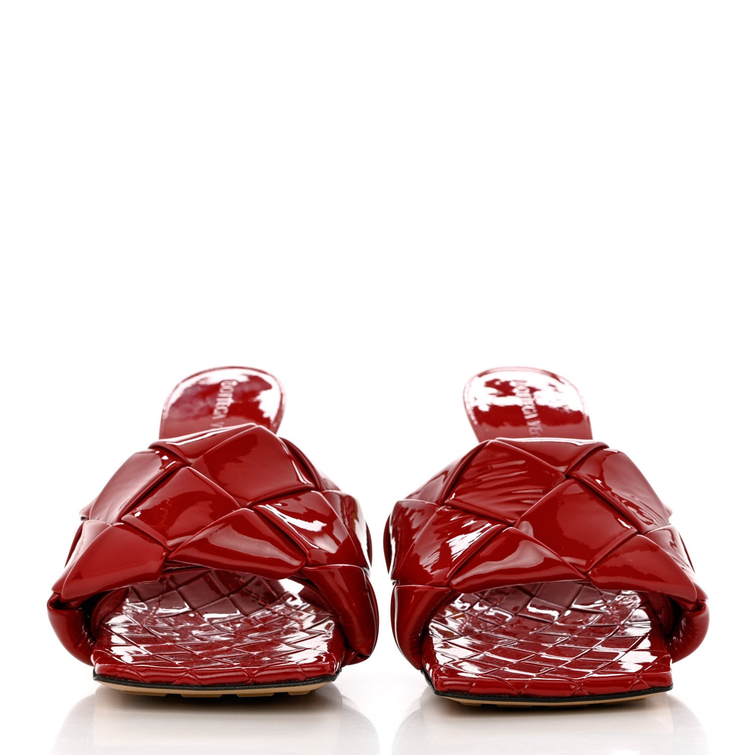 Bottega Veneta Ultra Gloss Patent Maxi Intrecciato Lido 90mm Mule Sandals 36 Apple Candy 2 of 7