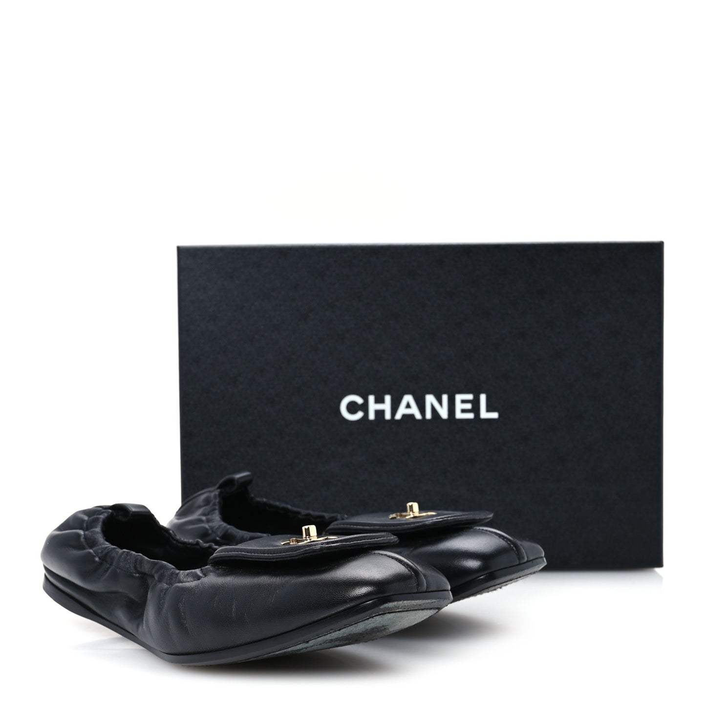 Lambskin CC Turnlock Ballerina Flats 39.5 Black