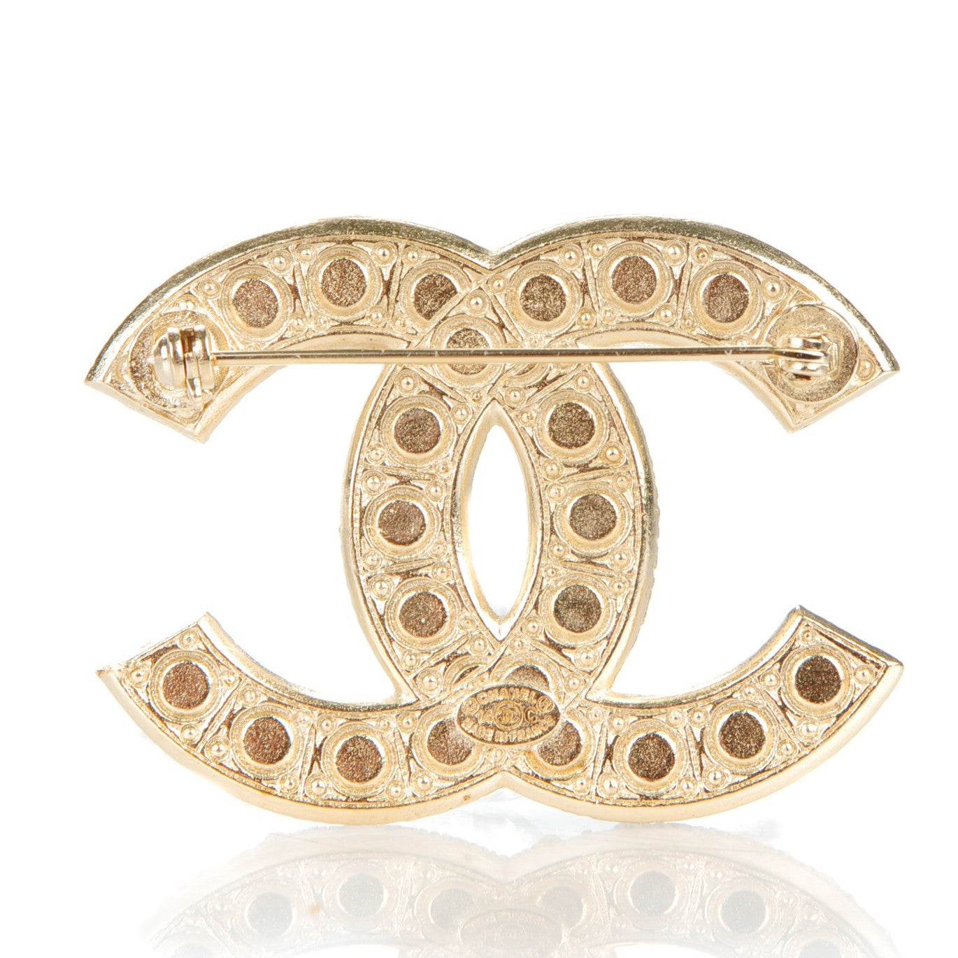Chanel Pearl Crystal CC Brooch Gold 3 of 5