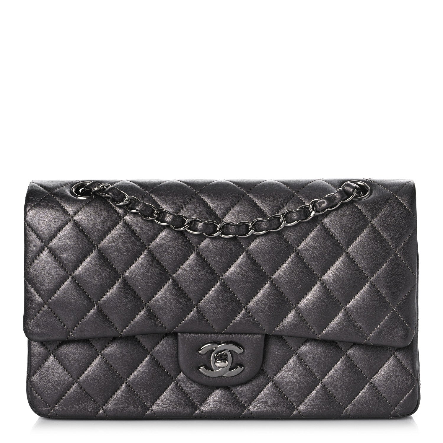 Chanel Metallic Lambskin Quilted Medium Double Flap Pewter 1 of 13