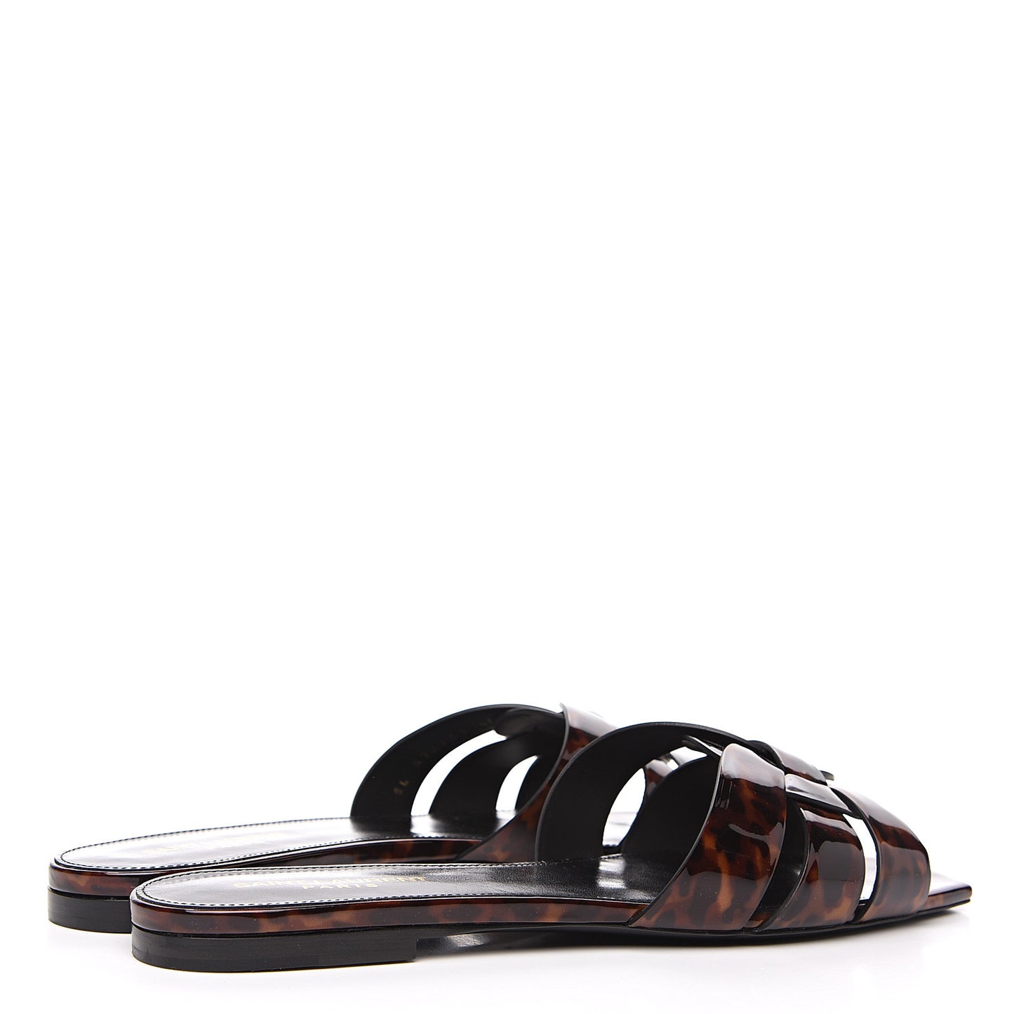 Patent Calfskin Nu Pied 05 Slide Sandals 40 Tortoise