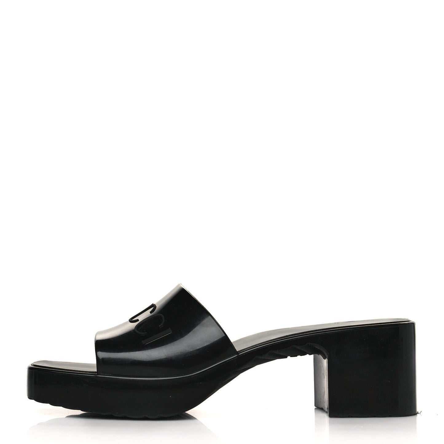 Rubber Gucci Logo Womens Platform 20/60mm Slide Sandals 38 Black