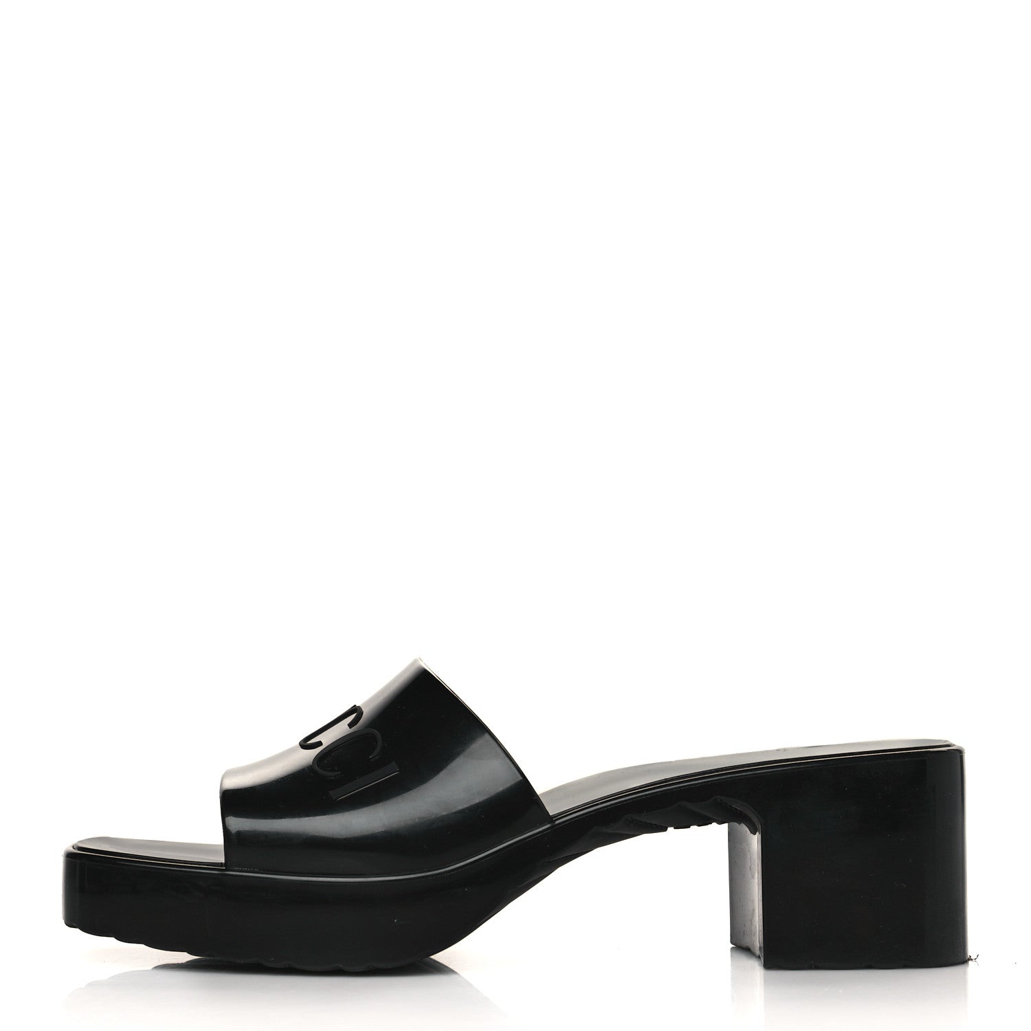 Gucci Rubber Gucci Logo Womens Platform 20/60mm Slide Sandals 38 Black 1 of 10