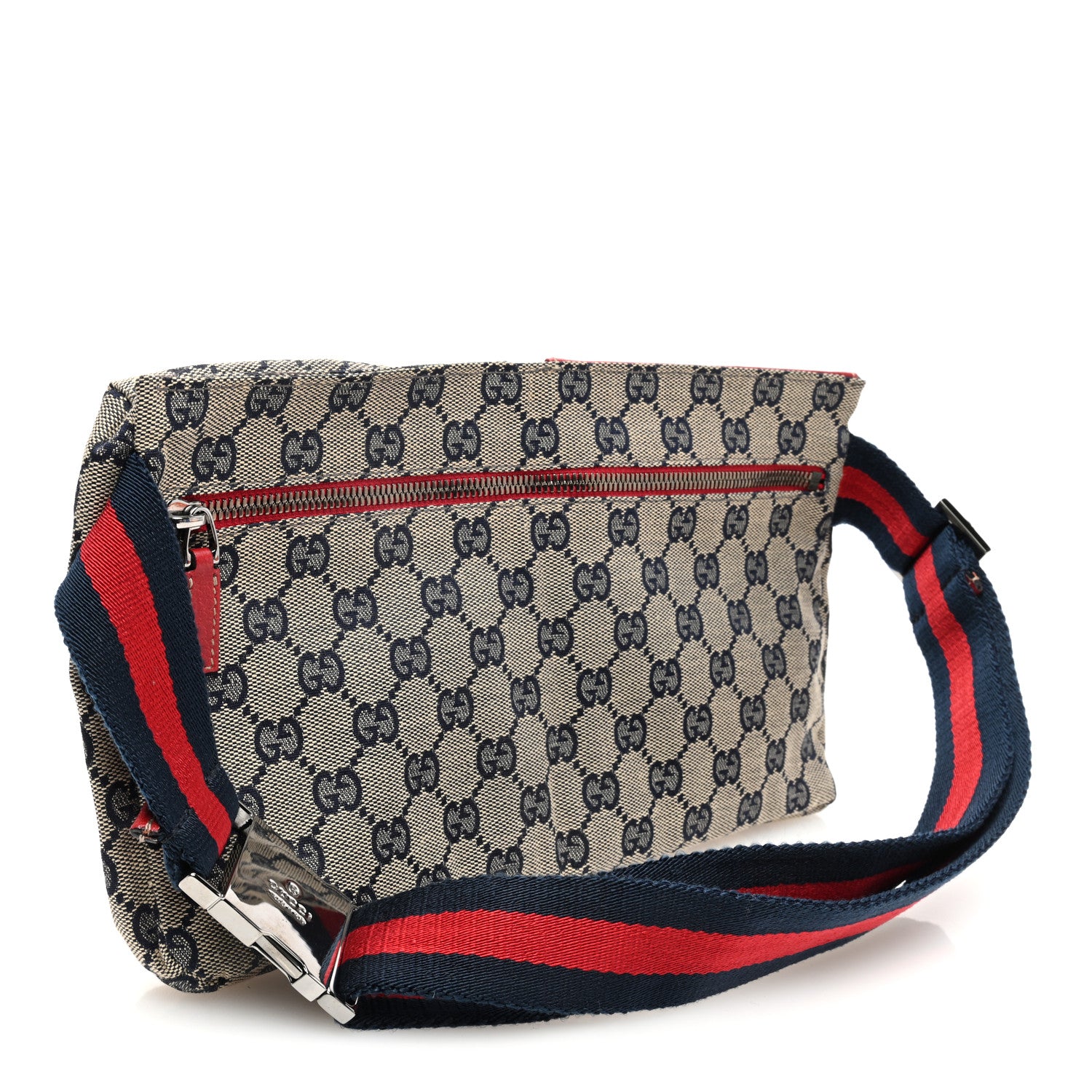 Gucci GG Monogram Web Double Pocket Belt Bag Navy Red 3 of 10