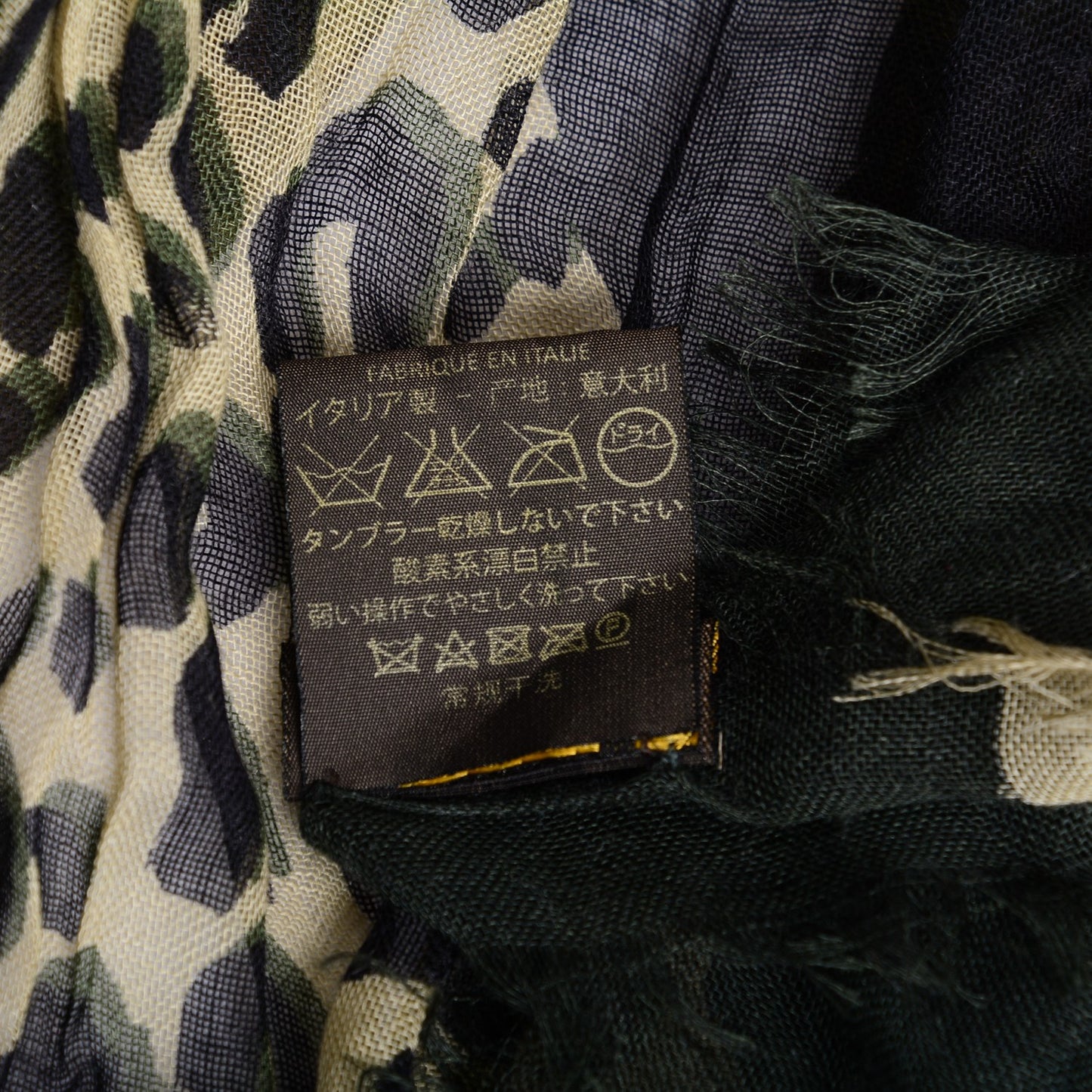 Cashmere Silk Leopard V Stole Kaki Vanilla