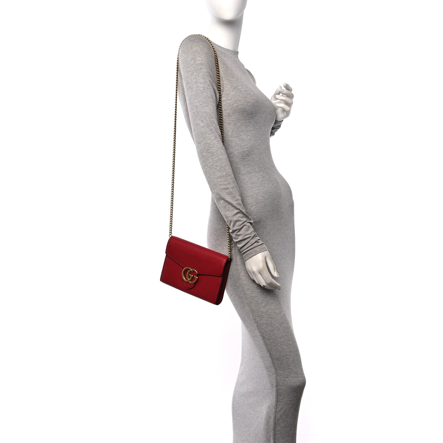 Gucci Calfskin GG Marmont Chain Wallet Vulcanic Red 2 of 11