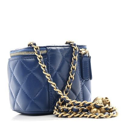 Chanel Lambskin Quilted Pearl Crush Mini Vanity Case With Chain Blue 3 of 10