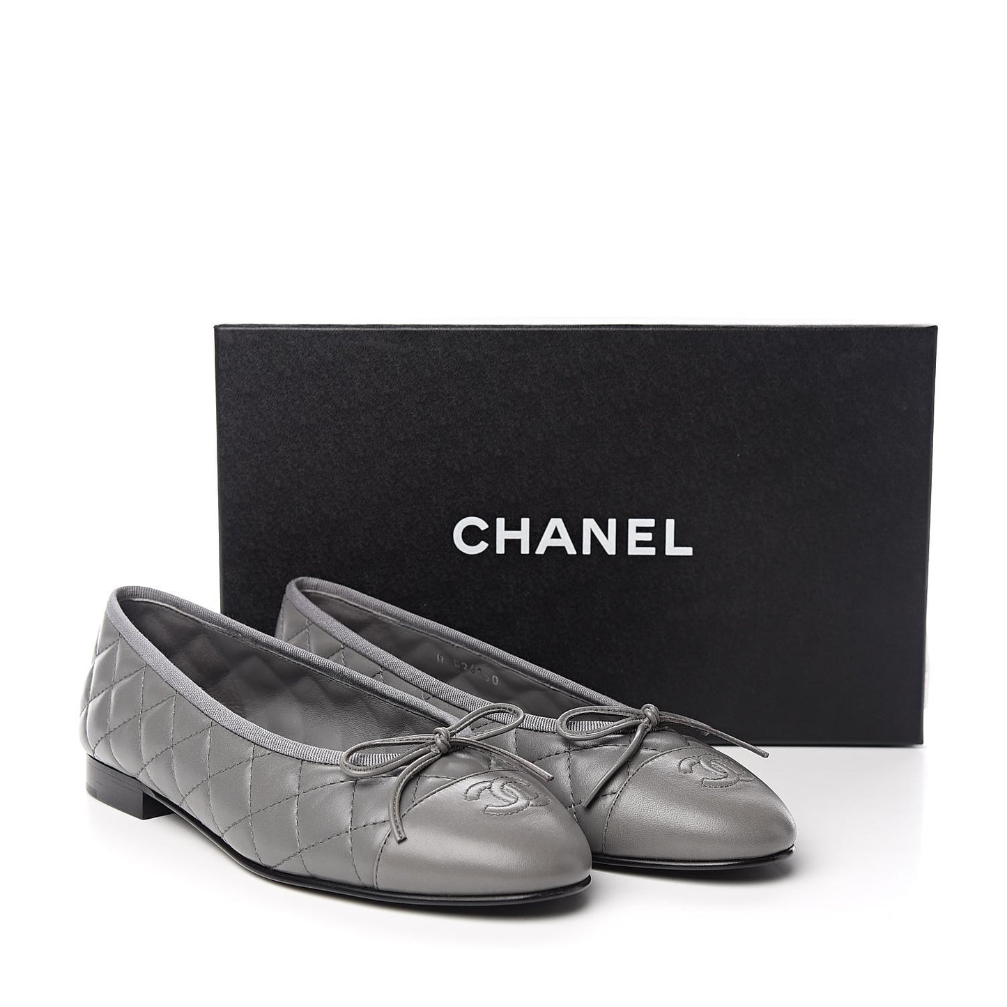 Lambskin Quilted CC Ballerina Flats 38 Grey