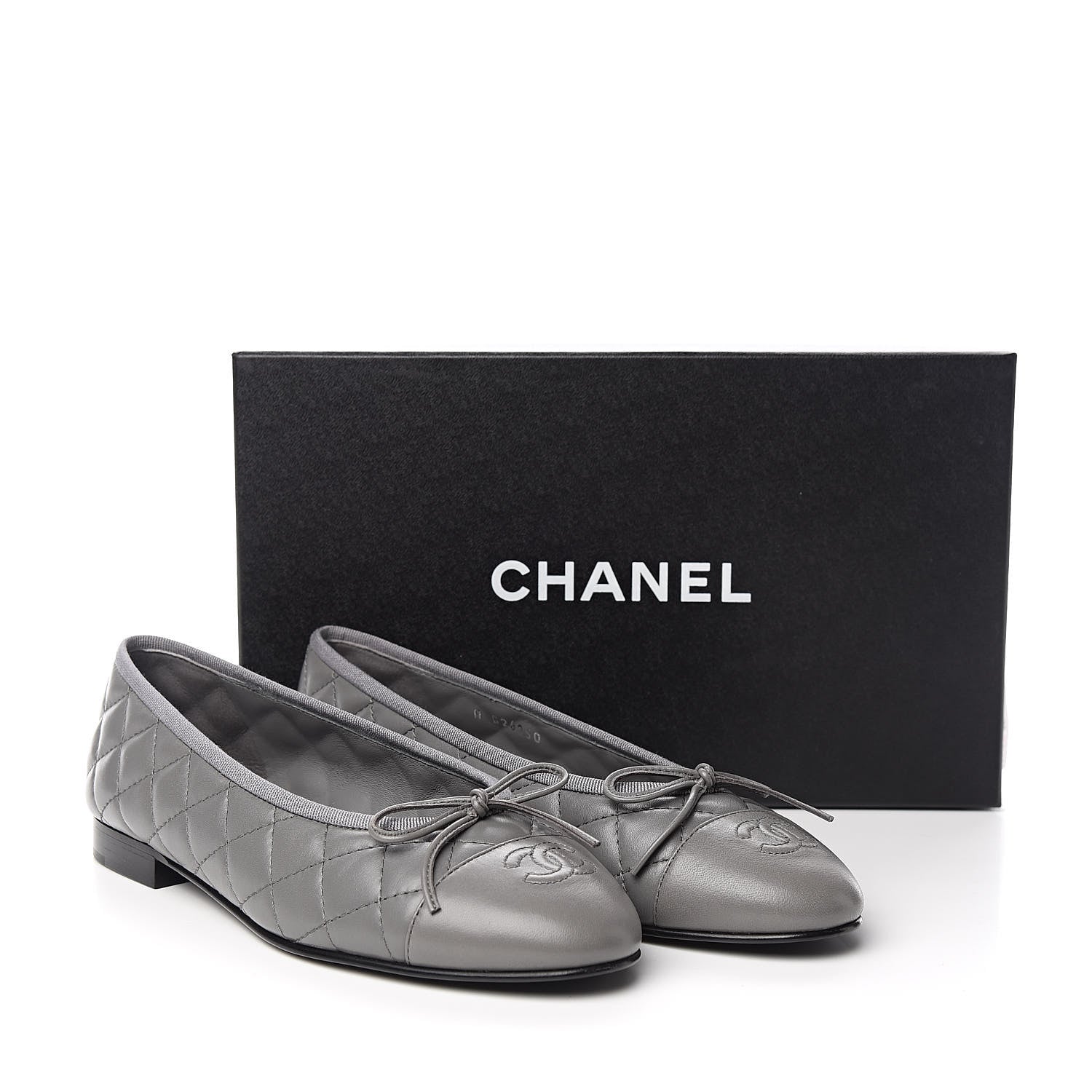 Chanel Lambskin Quilted CC Ballerina Flats 38 Grey 9 of 9