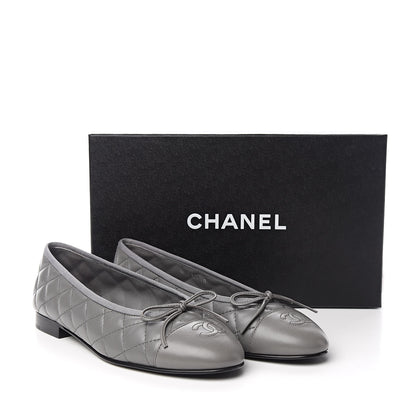 Chanel Lambskin Quilted CC Ballerina Flats 38 Grey 9 of 9