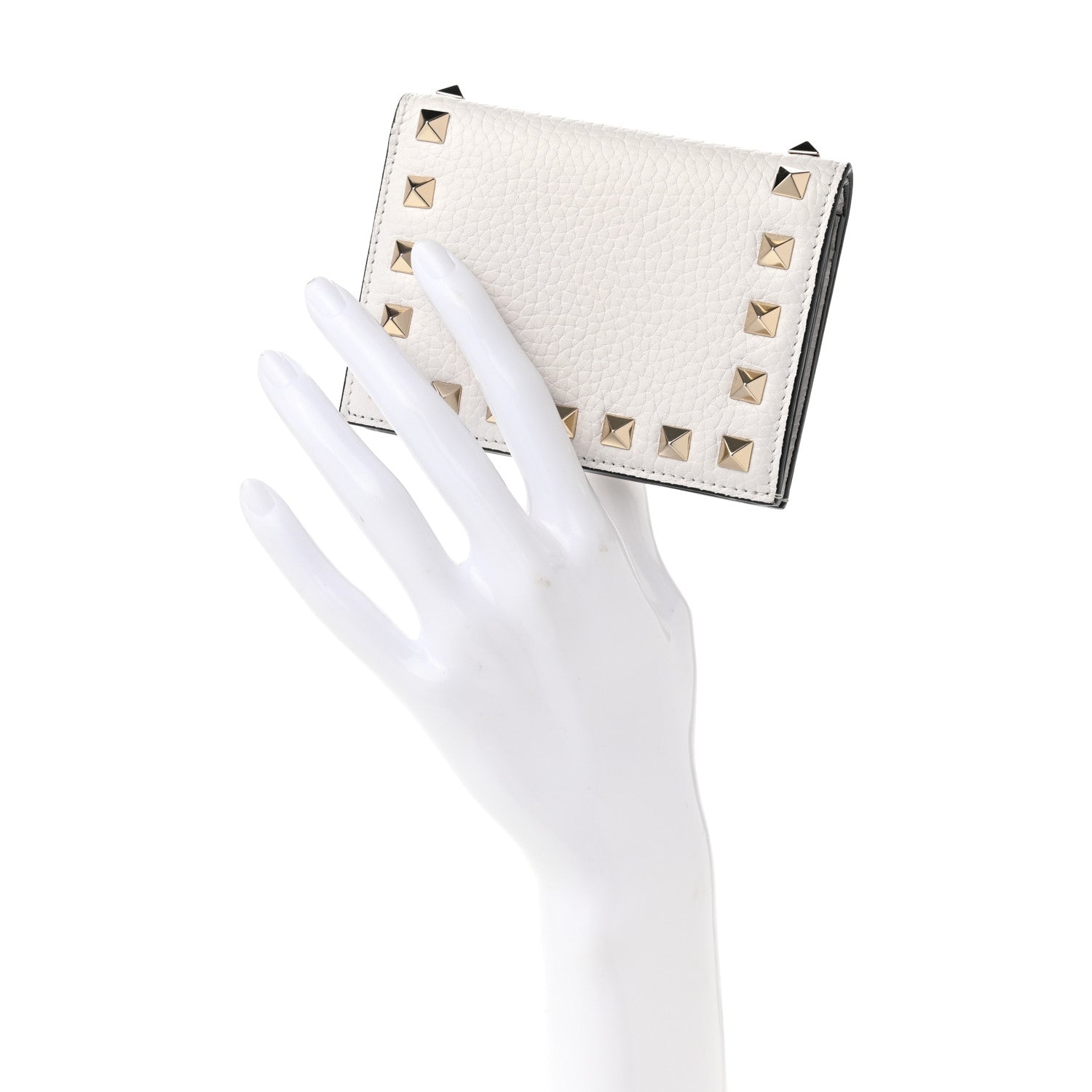 Valentino Garavani Pebbled Calfskin Rockstud French Flap Wallet Optic White 2 of 10