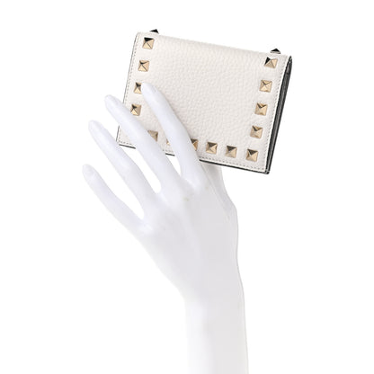 Valentino Garavani Pebbled Calfskin Rockstud French Flap Wallet Optic White 2 of 10
