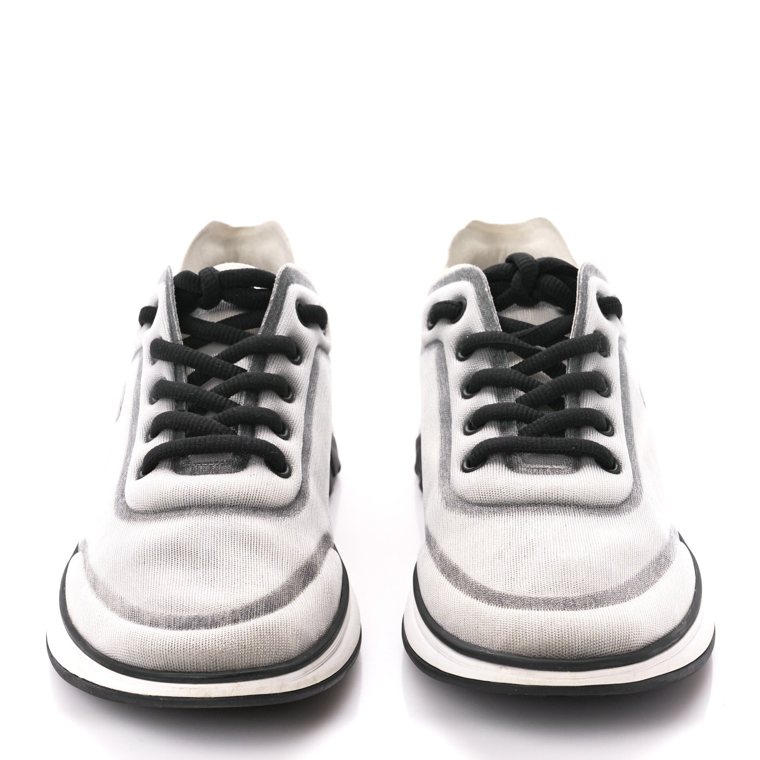 Chanel Calfskin Mesh Lycra Womens Logo Sneakers 38.5 White Grey 2 of 9