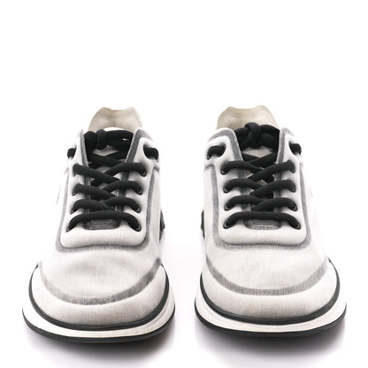 Chanel Calfskin Mesh Lycra Womens Logo Sneakers 38.5 White Grey 2 of 9