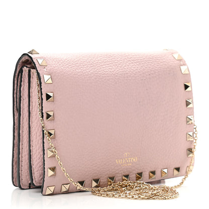 Valentino Garavani Pebbled Calfskin Rockstud Wallet on Chain Water Rose 3 of 9