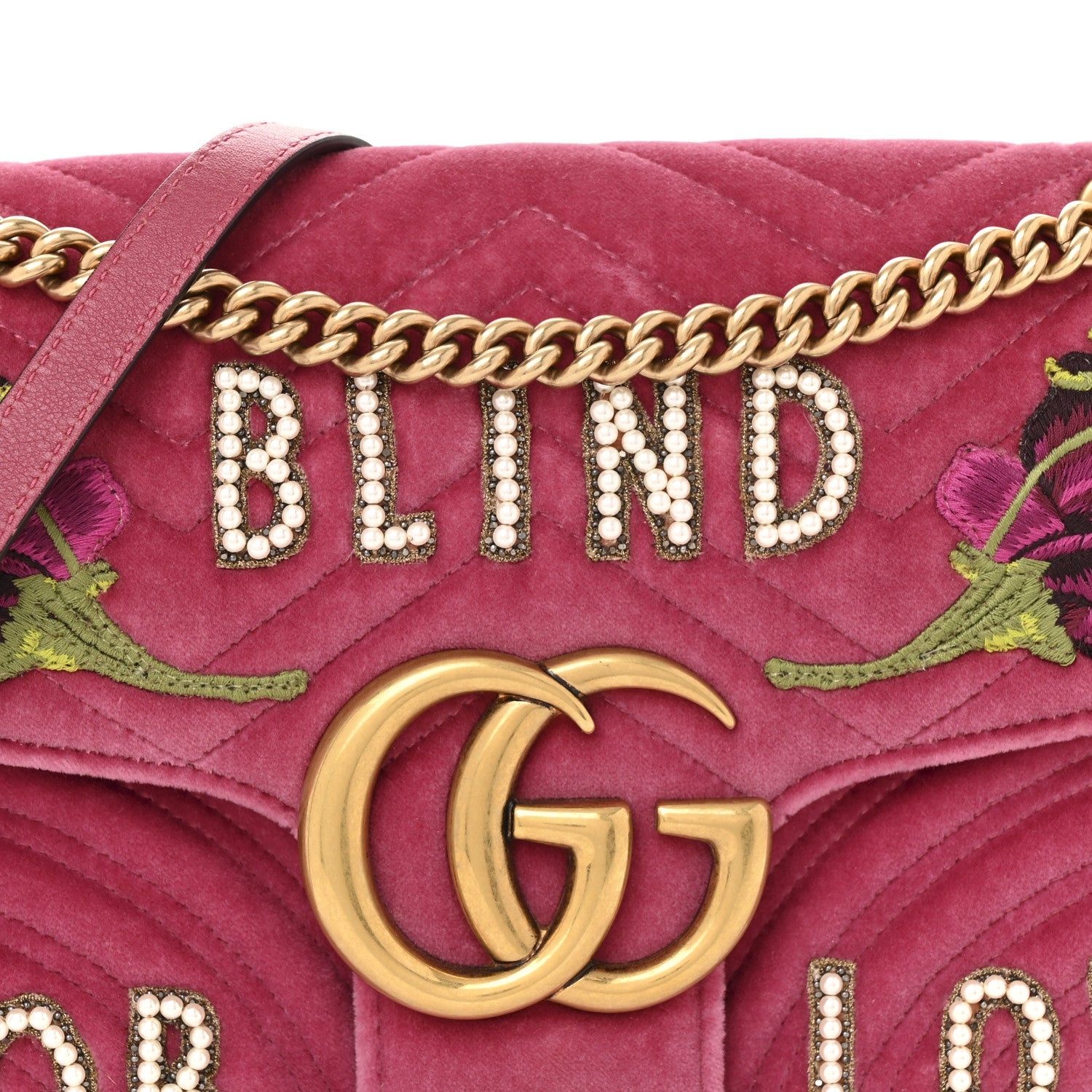 Gucci Velvet Matelasse Blind for Love Embroidered Medium GG Marmont Shoulder Bag Light Raspberry Rose Multicolor 8 of 13