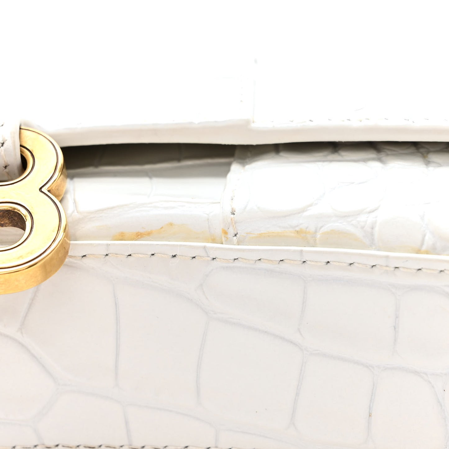 Shiny Calfskin Crocodile Embossed Hourglass Chain Bag White