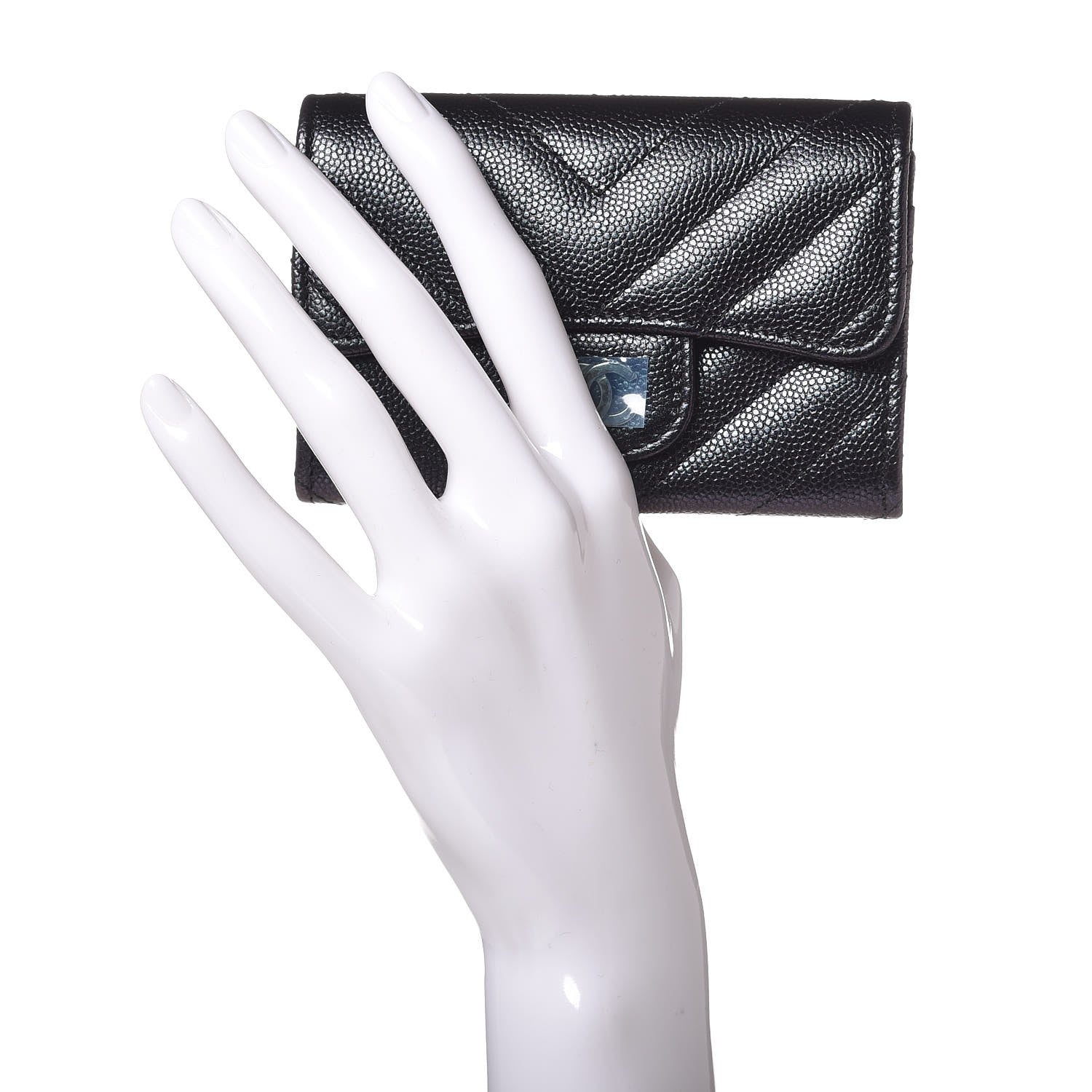 Chanel Iridescent Caviar Chevron Quilted Flap Card Holder Black 2 of 9