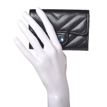 Chanel Iridescent Caviar Chevron Quilted Flap Card Holder Black 2 of 9