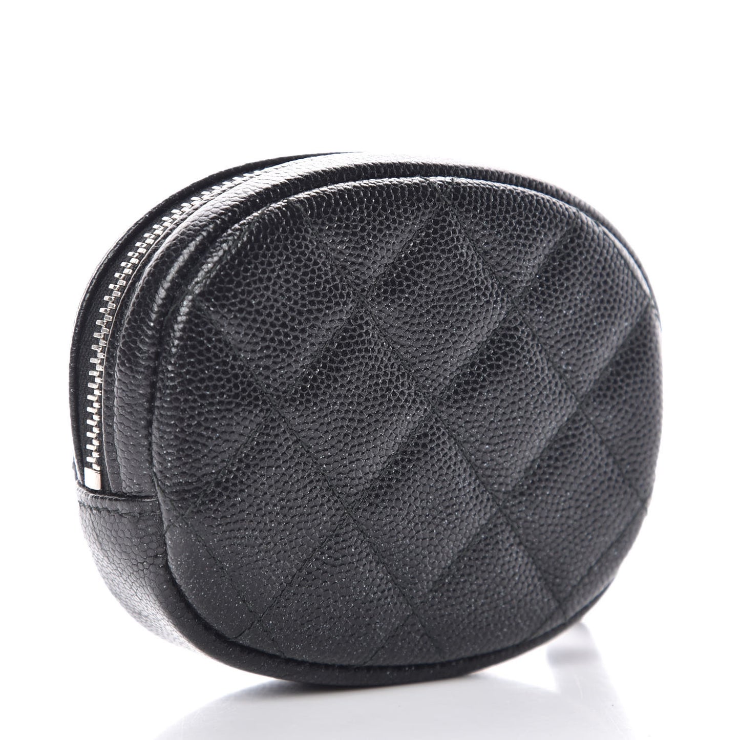 Metallic Caviar Quilted Zip Around Classic Coin Purse Black