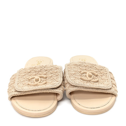 Chanel Crochet CC Mules Sandals 38.5 Beige 3 of 9