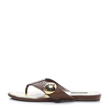 Louis Vuitton Calfskin Thong Sandal 37 Brown Gold 1 of 10