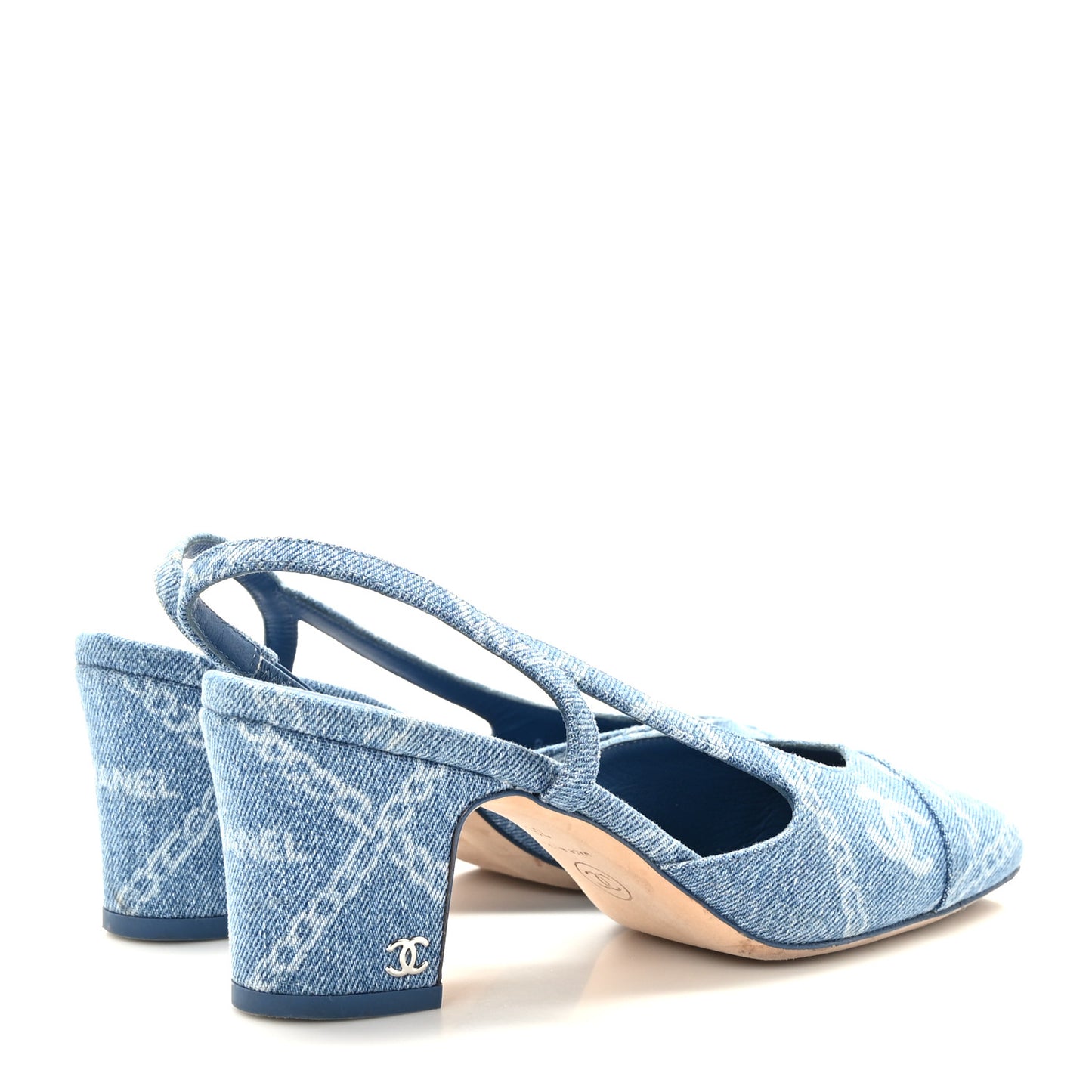 Denim Cap Toe Denim Slingback Pumps 36 Blue