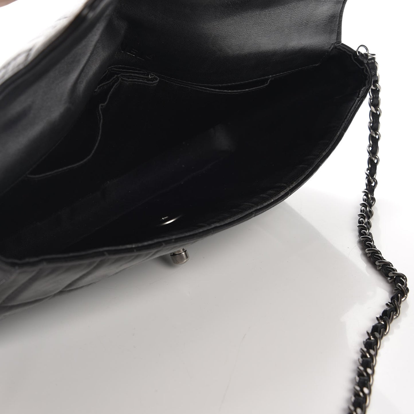 Lambskin Quilted East West Chocolate Bar Flap Black