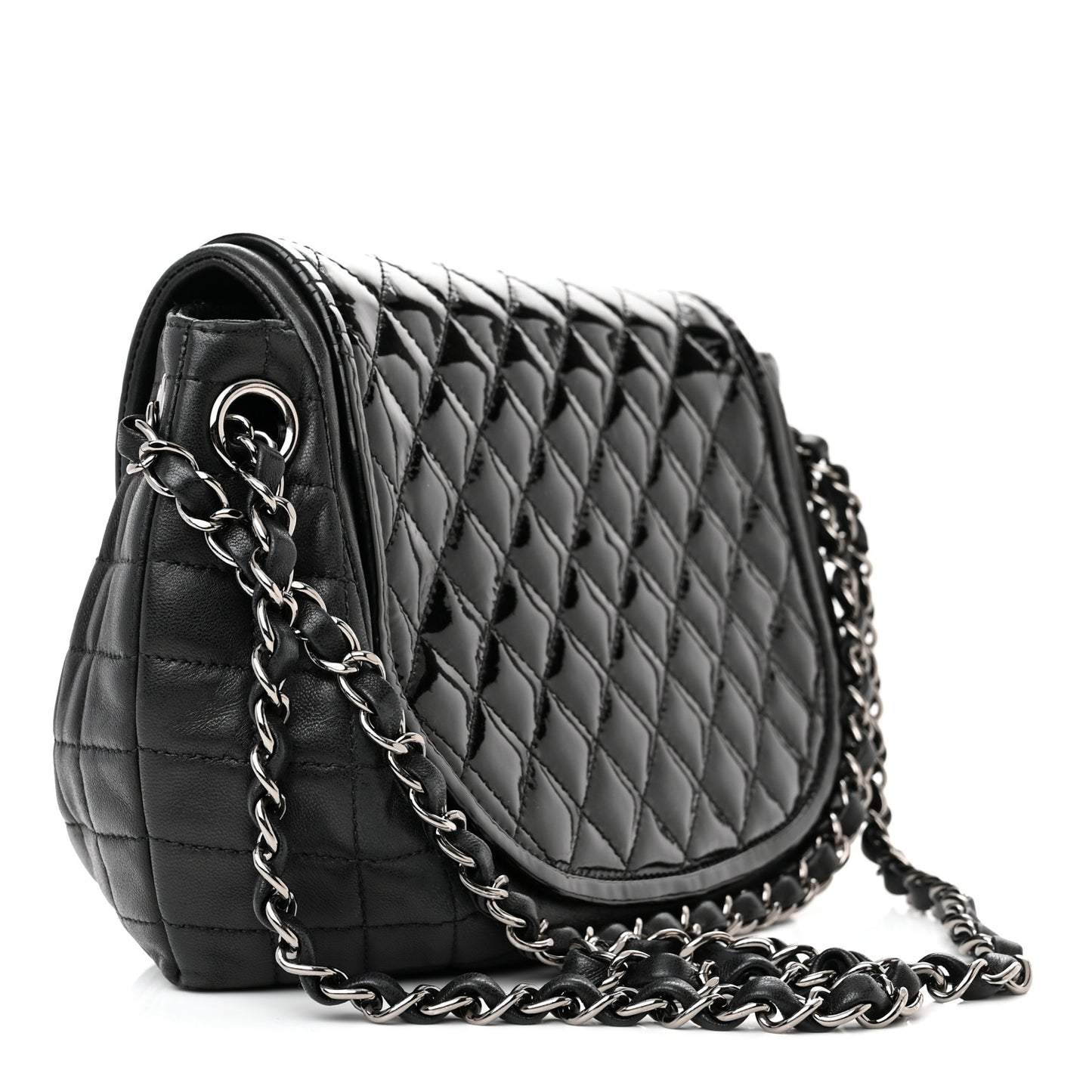 Lambskin Patent Classic Twist Crescent Flap Bag Black