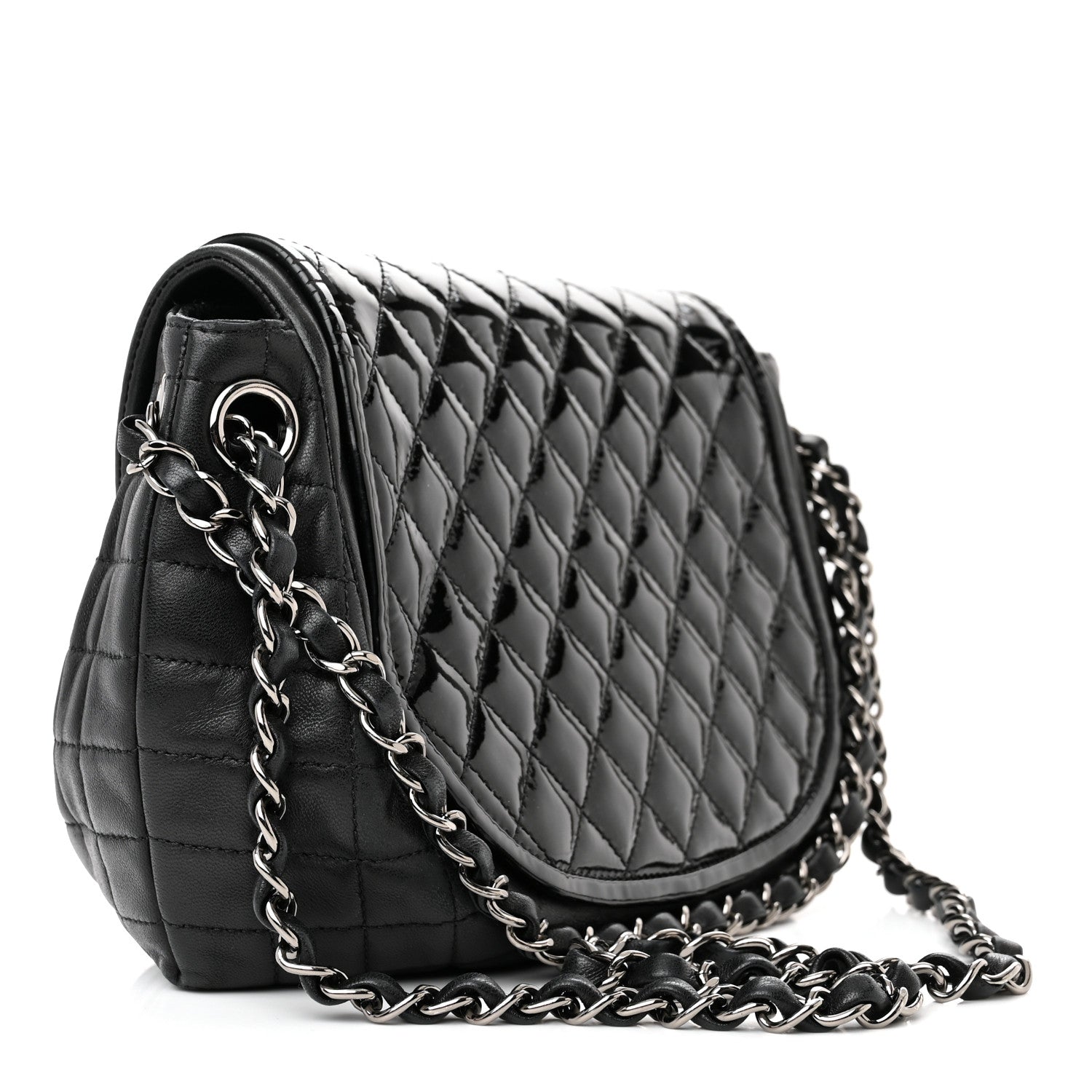 Chanel Lambskin Patent Classic Twist Crescent Flap Bag Black 3 of 11