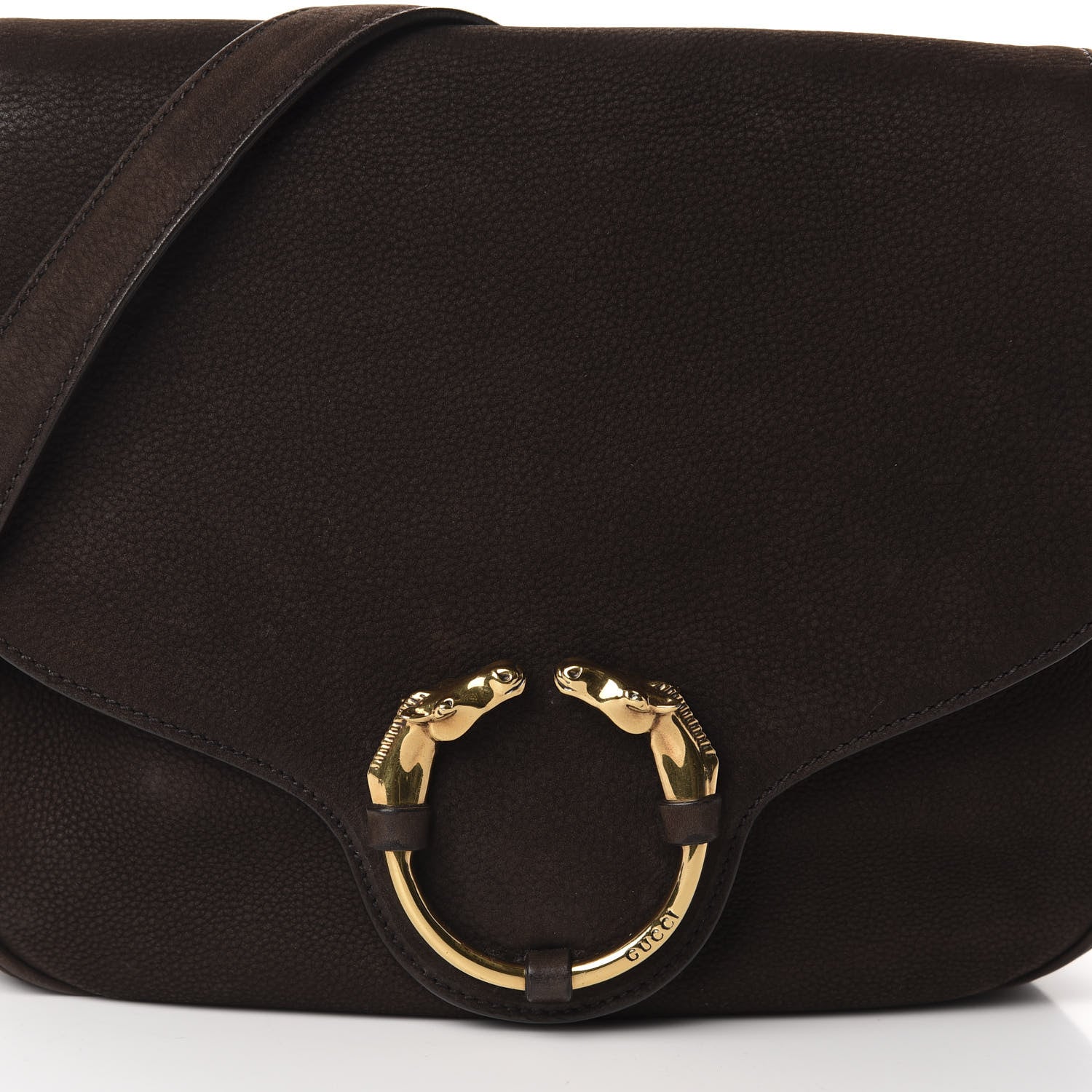 Gucci Nubuck Ribot Horse Heads Flap Bag Brown 10 of 10