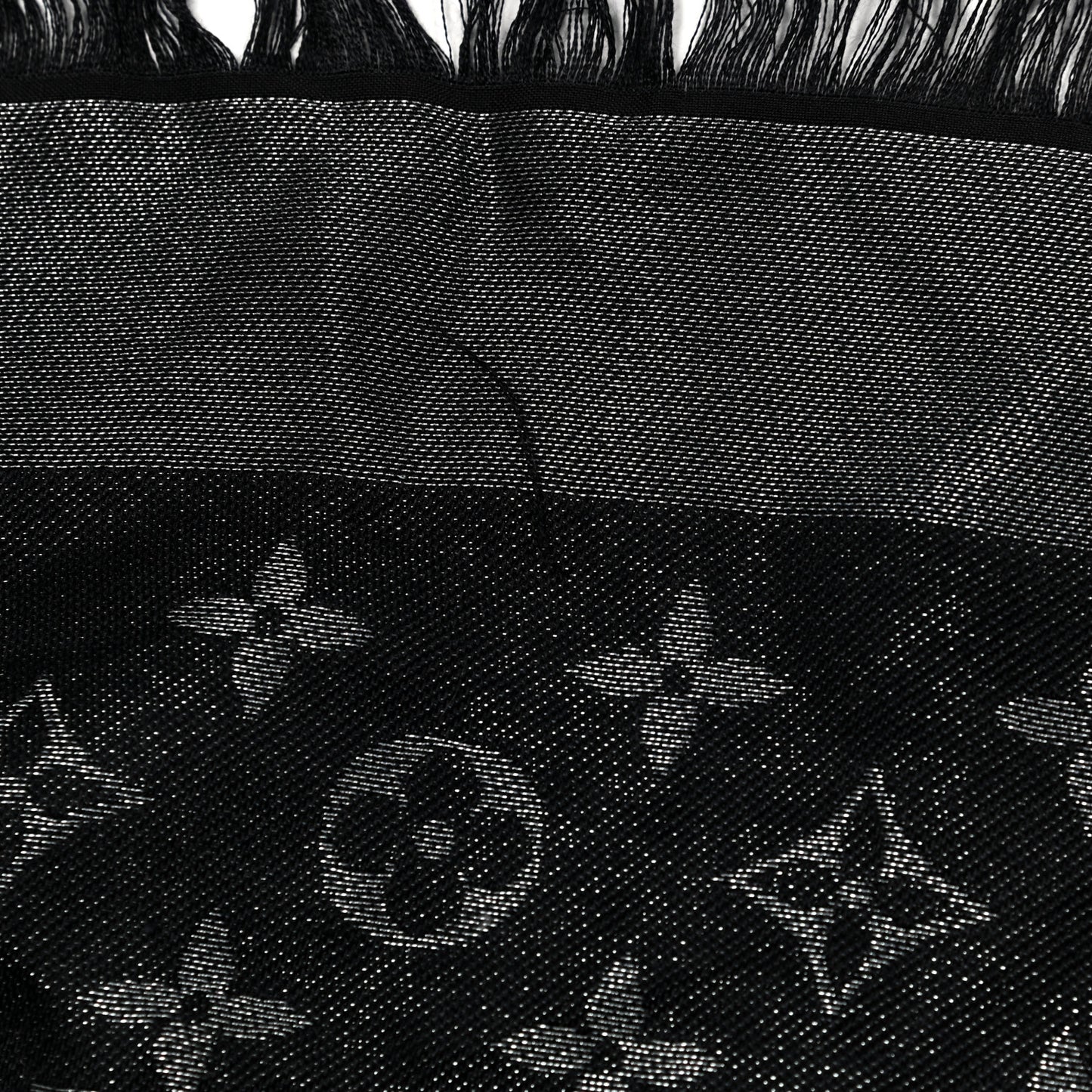 Silk Wool Monogram Denim Shawl Black