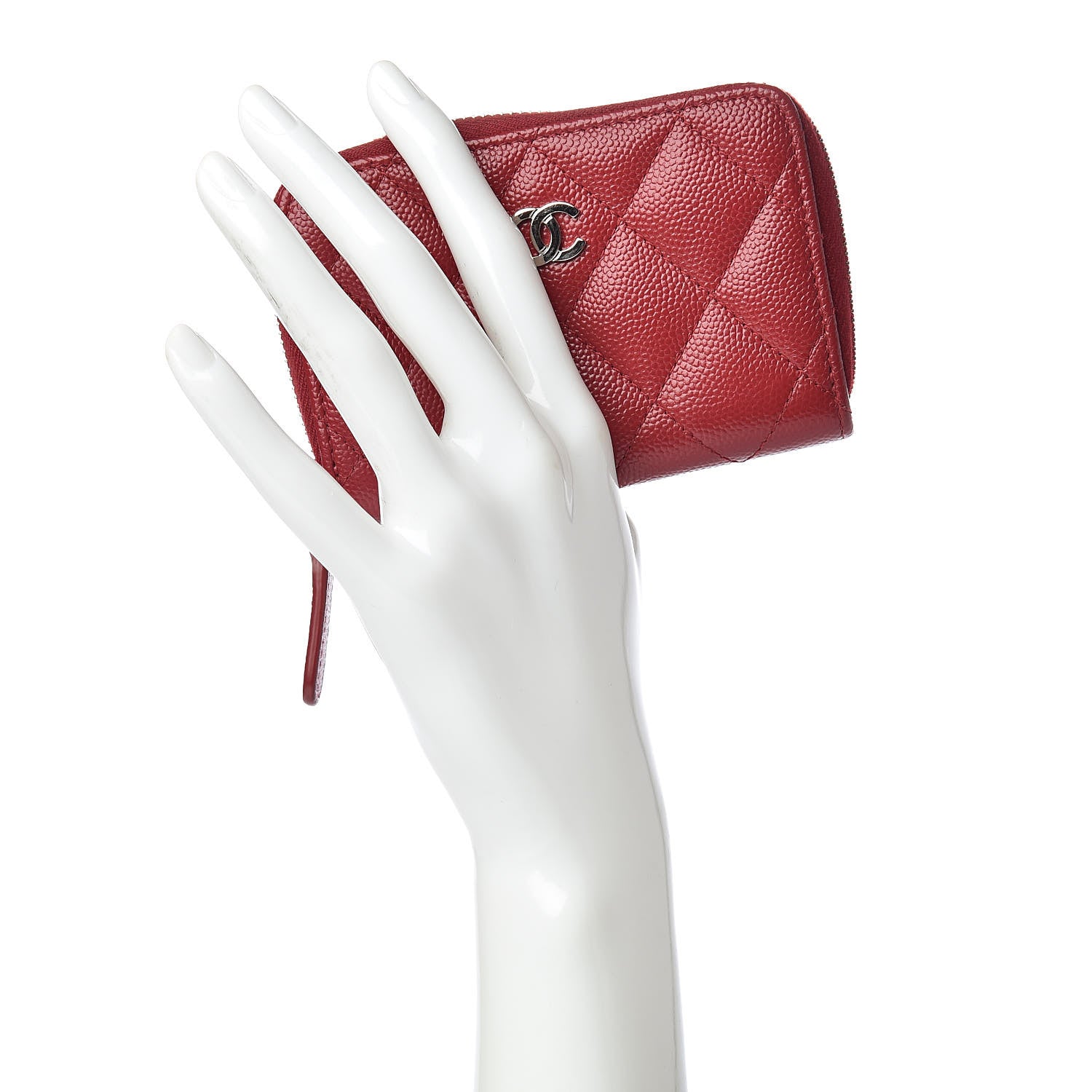 Chanel Caviar Quilted Zip Coin Purse Dark Red 2 of 8