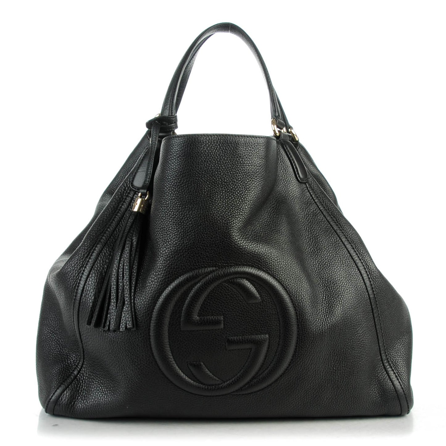Pebbled Calfskin Large Soho Shoulder Bag Black