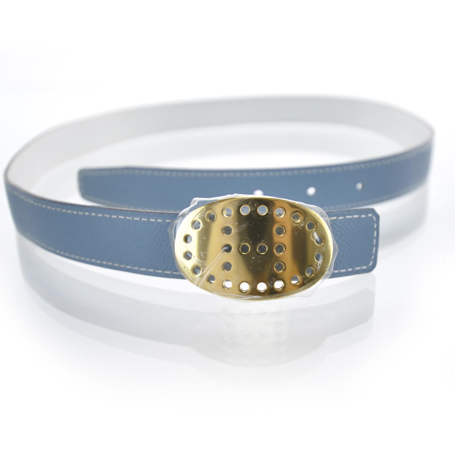 Hermes Leather Mirage Belt Blue Jean Blanc 1 of 3