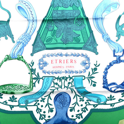 Hermes Silk Etriers Scarf 90 Vert White Turquoise 2 of 5