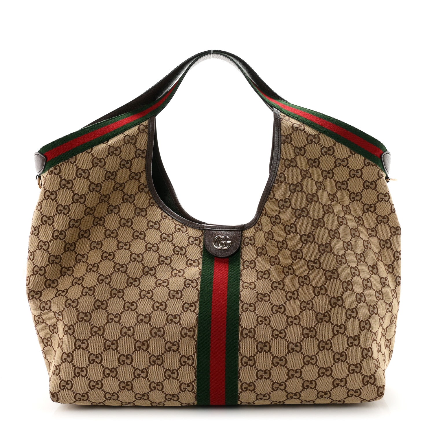 Gucci GG Monogram Web Large Giglio Tote Beige Brown 1 of 10
