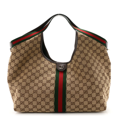 Gucci GG Monogram Web Large Giglio Tote Beige Brown 1 of 10