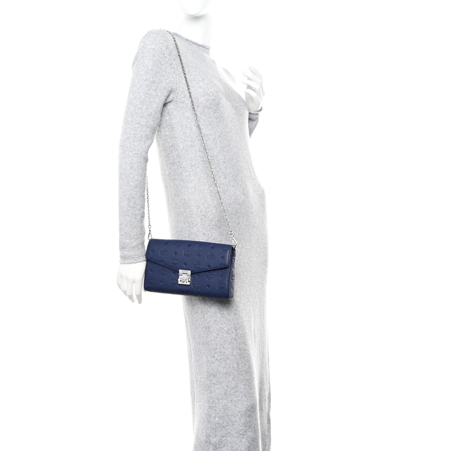 Calfskin Ottomar Monogram Medium Millie Crossbody Bag Navy Blue
